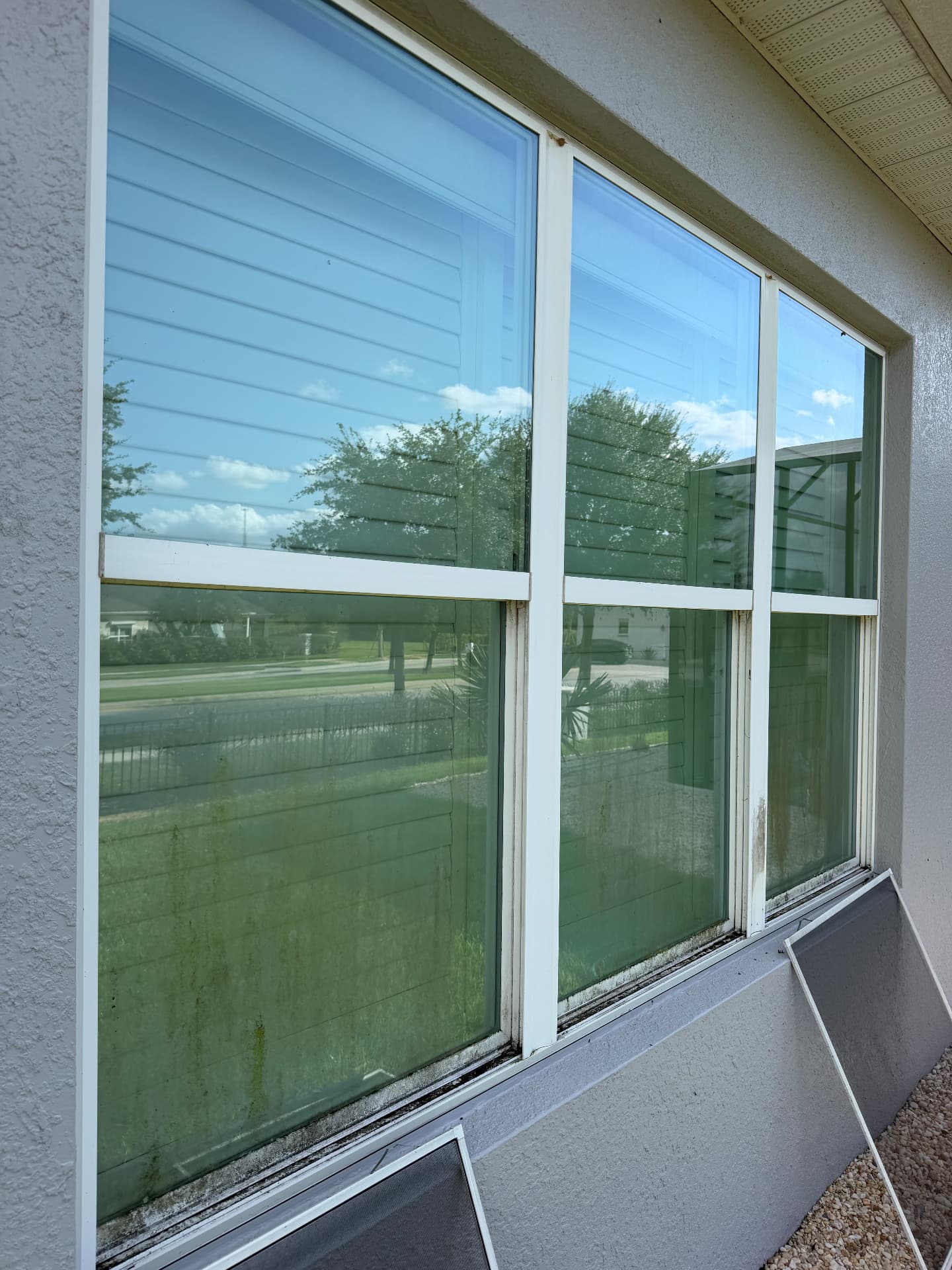 Home windows covered in grime before professional window cleaning in Central Florida